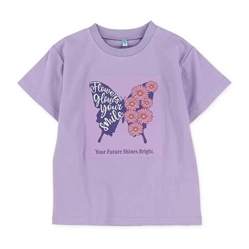 日本西松屋 - 蝴蝶花朵印花短袖上衣-紫