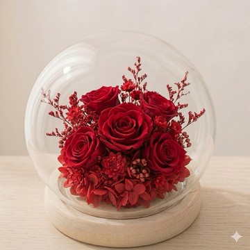 【依織IORI Boutique Florist】念想-圓形永生花透明玻璃 LED燈罩 日本永生花 生日花禮 情人節花束 花禮 居家裝飾 辦公室裝飾 全台配送