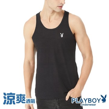 PLAYBOY 速乾透氣波浪紋氣網排汗背心-單件(黑)