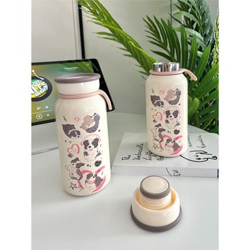 原創自制少女心可愛邊牧狗狗保溫杯304不銹鋼高顏值便捷隨行水杯