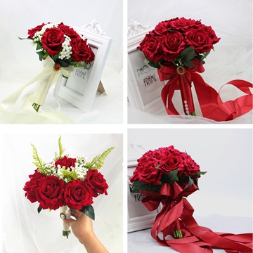新娘仿真紅玫瑰手捧花中式婚禮裝飾秀禾服結婚花束婚紗伴娘手拿花