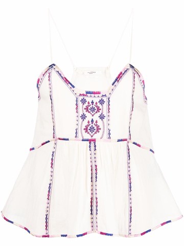 MARANT ÉTOILE - embroidered-trim flared vest top - women - Cotton/Viscose - 36 - Neutrals
