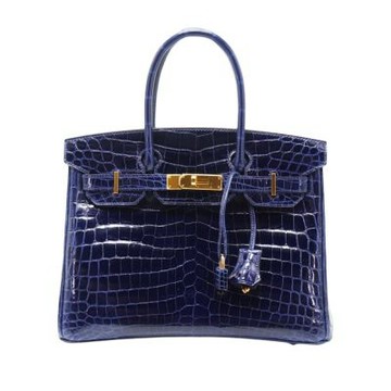 二手品 Hermes 愛馬仕 Birkin 鱷魚皮金釦手提包-30cm(2Z午夜藍)
