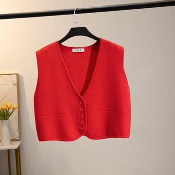 2025本命年大紅針織開衫馬甲寬松搭襯衣顯瘦背心疊穿不規則坎肩女