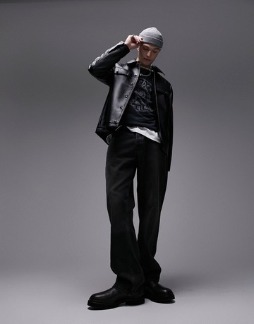 Topman faux leather shacket in black