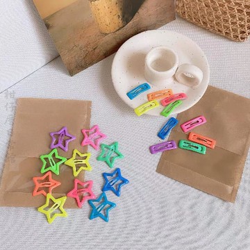 🔥2件9折🍊臺北出貨🍊可開發票新款韓版3cm夜光星星bb夾熒光色彩色方形水滴兒童髮夾 10只裝