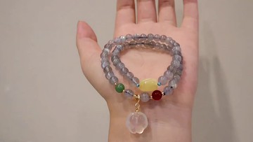 天然6mm月光石雙圈手鏈女設計感抓財貓爪小眾手飾蜜蠟ins風手串