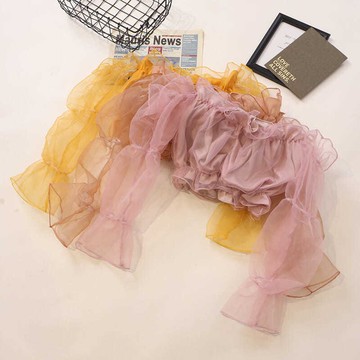 一字領上衣 露肚短款上衣 小個子 露臍 修身 網紗性感 秋裝 甜美 百搭 木耳邊 一字領 上衣 女襯衫