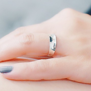 曙光純銀戒指 | 925純銀光面凹弧 可調式開口戒子 素面簡約中性