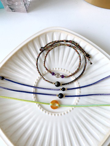 大白水晶+紫水晶 金剛結 五色線手環 極細 水晶之王 四月誕生石