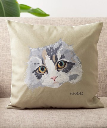 Nukko × Jubilee合作設計 亞麻布抱枕套 寵物圖案 貓咪 Kinako醬