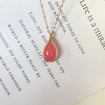 天然紅紋石水滴項鍊 冰種紅紋石吊墜 弧面天然石手工 14KGF 項鍊墜