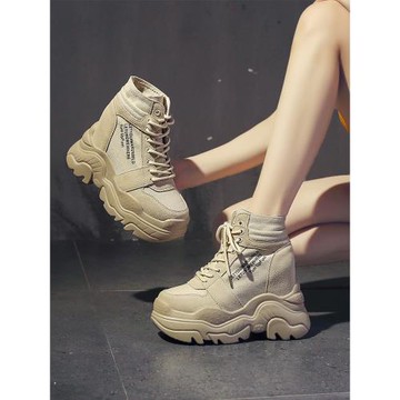 2025春季新款12cm內增高女鞋厚底高跟馬丁靴女百搭顯瘦小個子短靴