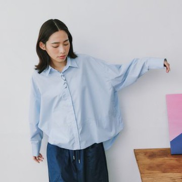 【Dailo】不易皺寬版襯衫 藍 白(魅力商品)