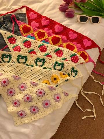 甜美草莓愛心雛菊三角巾頭巾少女心針織發帶綁發田園風網紅拍照