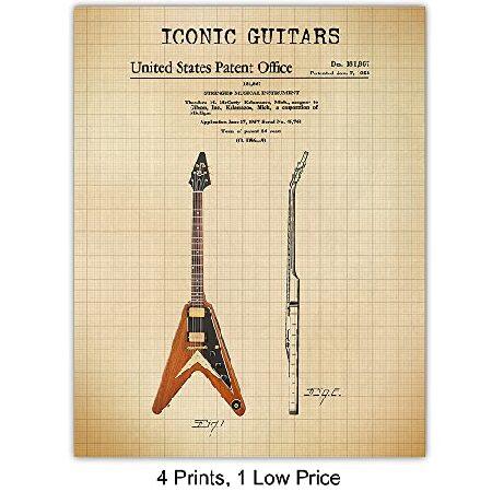 Famous Guitars Patent Print Set Vintage Gift for Musician, Guitar Player Wall Art Poster Set, Home Decor for Bedroom, Living Room 8x10並行輸入