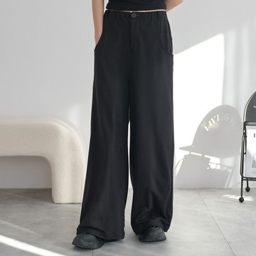 質感拼接垂直休閒寬褲(黑色)-女【Hi Cool涼感布】