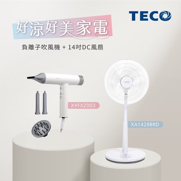 【TECO 東元】BLDC專業負離子吹風機 XYFXZ003+14吋DC馬達遙控立扇 XA1428BRD