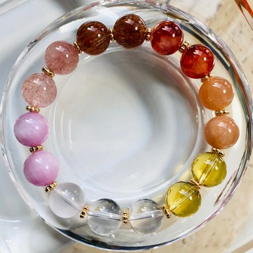 ITS-B677【設計款・紫鋰輝黑金超紅膠花黃晶】天然石水晶手鍊手環