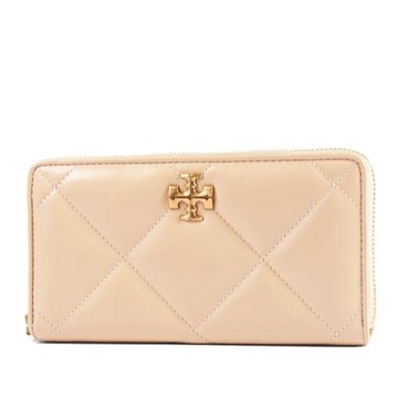 TORY BURCH 專櫃款 KIRA 絎縫菱格拉鍊長夾-奶杏色