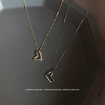 可拆分！通體925純銀  立體鏤空鑲鉆愛心項鏈鎖骨鏈 可調節百搭1入