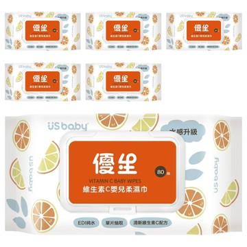 US baby 優生 維生素C嬰兒柔濕巾 清爽型 80張  1入  6包