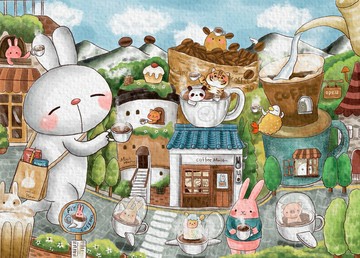 P2 - MINIHAN兔兔系列-再忙也要跟你喝杯咖啡 台灣製 520片拼圖 25-052