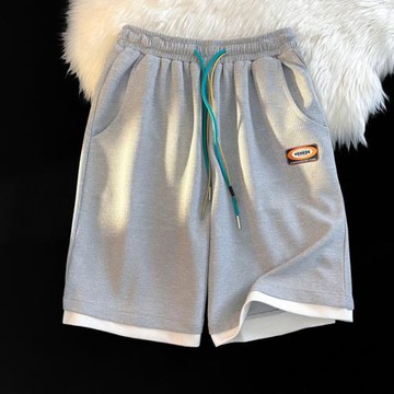 華夫格短褲男夏季潮牌美式籃球褲假兩件褲子休閑五分褲男士運動褲