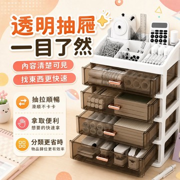 快速出貨🐲分格收納盒  抽屜式文具置物架 桌面抽屜透明大容量化妝品收納盒子 桌面收納 辦公桌麵收納盒