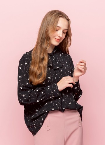 城市境遇領結飾散襬雪紡上衣