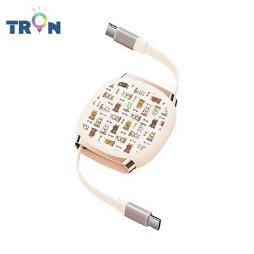 TRON 100W Type-C 伸縮快充線 1M 奶茶色 俄羅斯招財貓系列-4 4檔長度調整 可充筆電 適用i15以上手機 平板