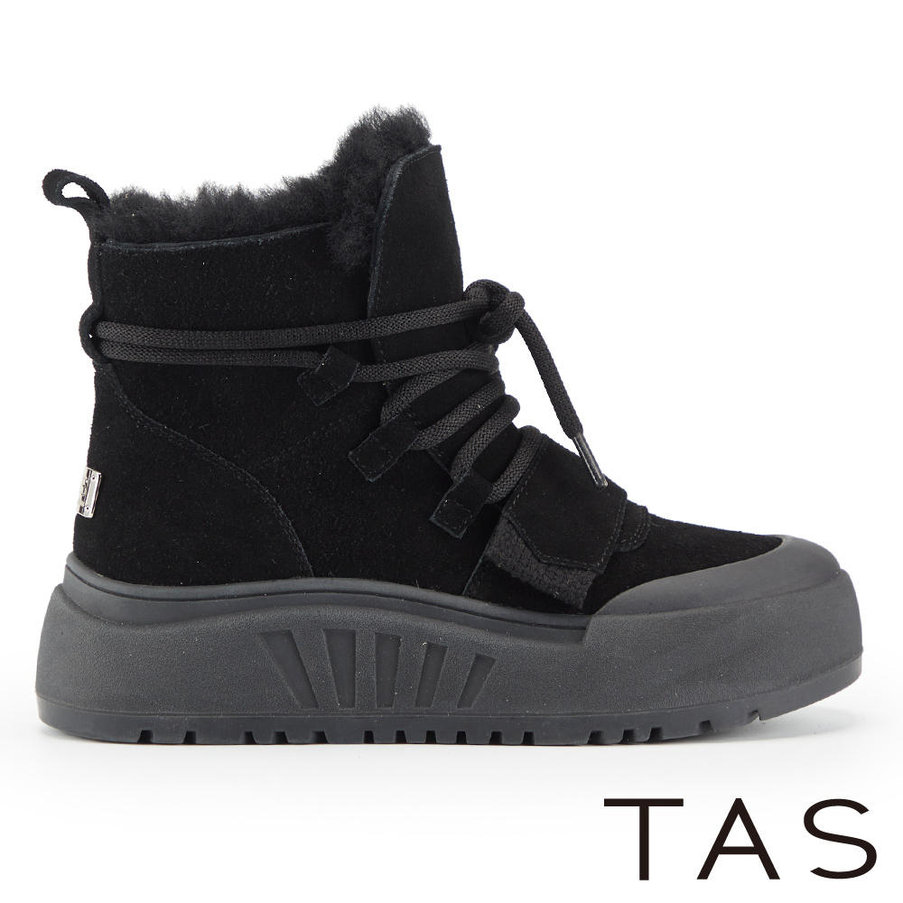 TAS 暖意綿綿雪地真皮厚底短靴 黑色 #44825