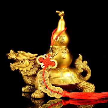 卓弘 銅龍龜葫蘆擺件銅葫蘆龍龜背葫蘆家居飾品擺件開業禮品