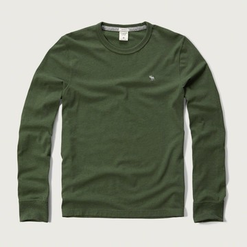 美國百分百【Abercrombie & Fitch】T恤 AF 長袖 T-shirt 麋鹿 素面 綠色 束口 S號 F899