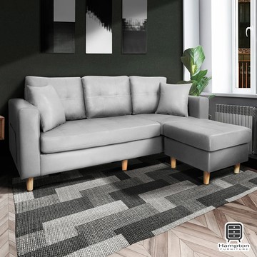 【Hampton 漢汀堡】韋森特耐磨皮面L型沙發組-岩石灰