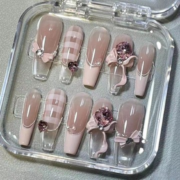 隔日達✨ 純手工穿戴甲 可拆卸美甲 穿戴式美甲 光療指甲 美甲貼片 富家甜心千金 法式手工貼片 氣質 高級感