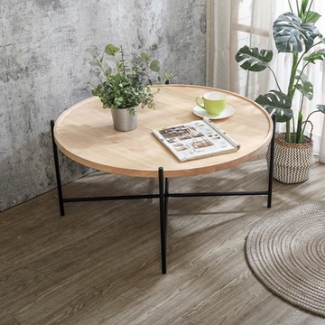 Boden-路克3.1尺工業風圓形木面大茶几(黑色十字鐵腳座-兩色可選)-94x94x45cm