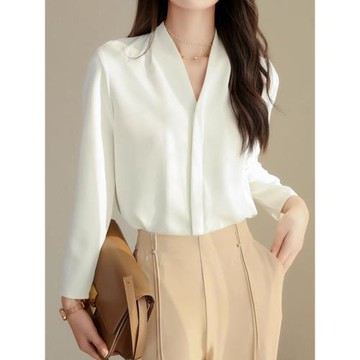 法式V領氣質襯衫女春季新款高級感西裝內搭面試通勤長袖職業襯衣