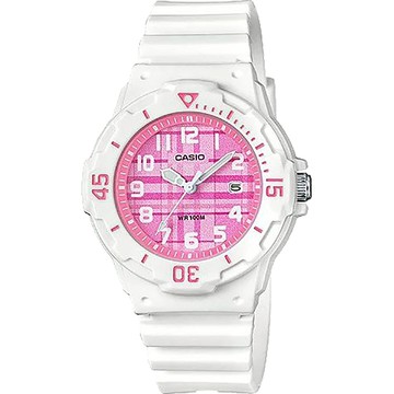 CASIO 卡西歐 格紋迷你女錶-粉x白 LRW-200H-4C