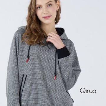 Qiruo 奇若秋冬專櫃長袖灰黑色連帽上衣 6259A 休閒上衣