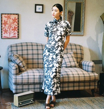 【黑白花】新中式復古中國風 花影平裁旗袍