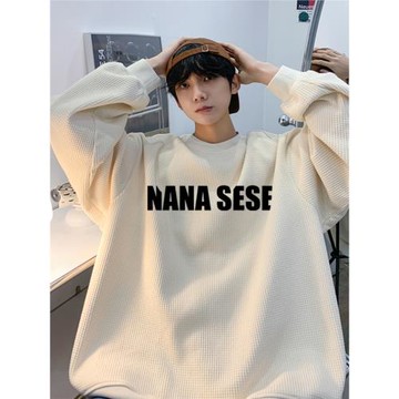 華夫格衛衣男春秋2024新款潮流寬松休閑上衣字母印花外套早春衣服