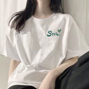 胖胖美依 短袖上衣 T恤 上衣 S-2XL正肩短袖白色t恤小衆學生上衣服T恤夏季印花寬鬆休閒上衣-7744.