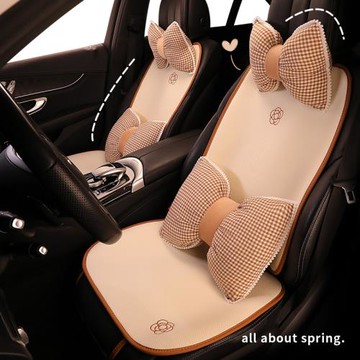 汽車坐墊四季通用可愛座墊冬季亞麻半包座套女神車內山茶花座椅套