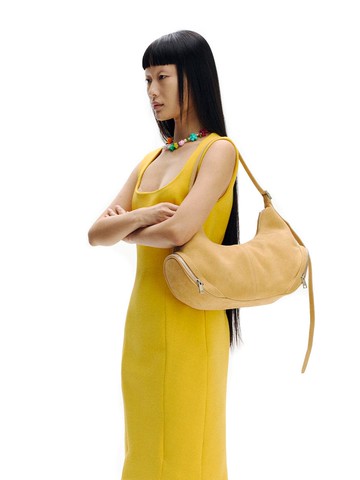 Leather Asymmetrical Cargo Hobo Bag [Nubuck Caramel]