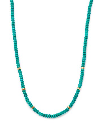 Zoe Chicco 14K Yellow Gold Gemstone Beads Turquoise Rondelle Collar Necklace, 16-18