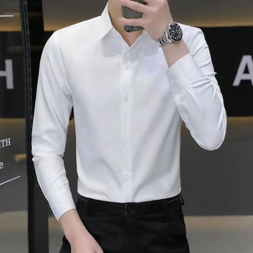 白襯衫男士長袖春秋薄款高級感冰絲襯衣商務正裝免燙抗皺工作西裝
