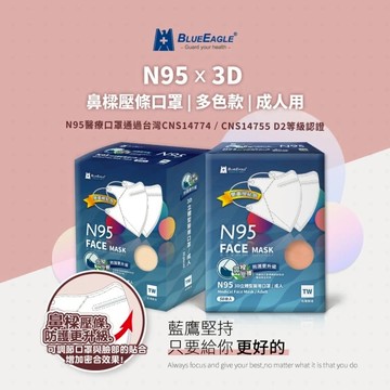 【藍鷹牌】N95立體型成人醫用口罩-多色系列壓條款 50片/盒(10色可選)-廠商直送