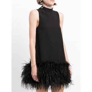 TWOTWINSTYLE名媛重工黑色鴕鳥毛連衣裙高級感小香風無袖羽毛短裙