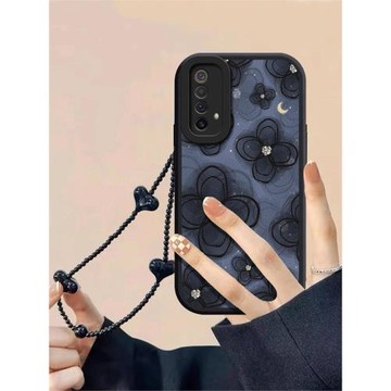 適用真我x50手機殼realmex50保護套RealmeX50全包防摔高級小羊皮真我x50硅膠軟殼時尚新款x50女藏藍黑紗花